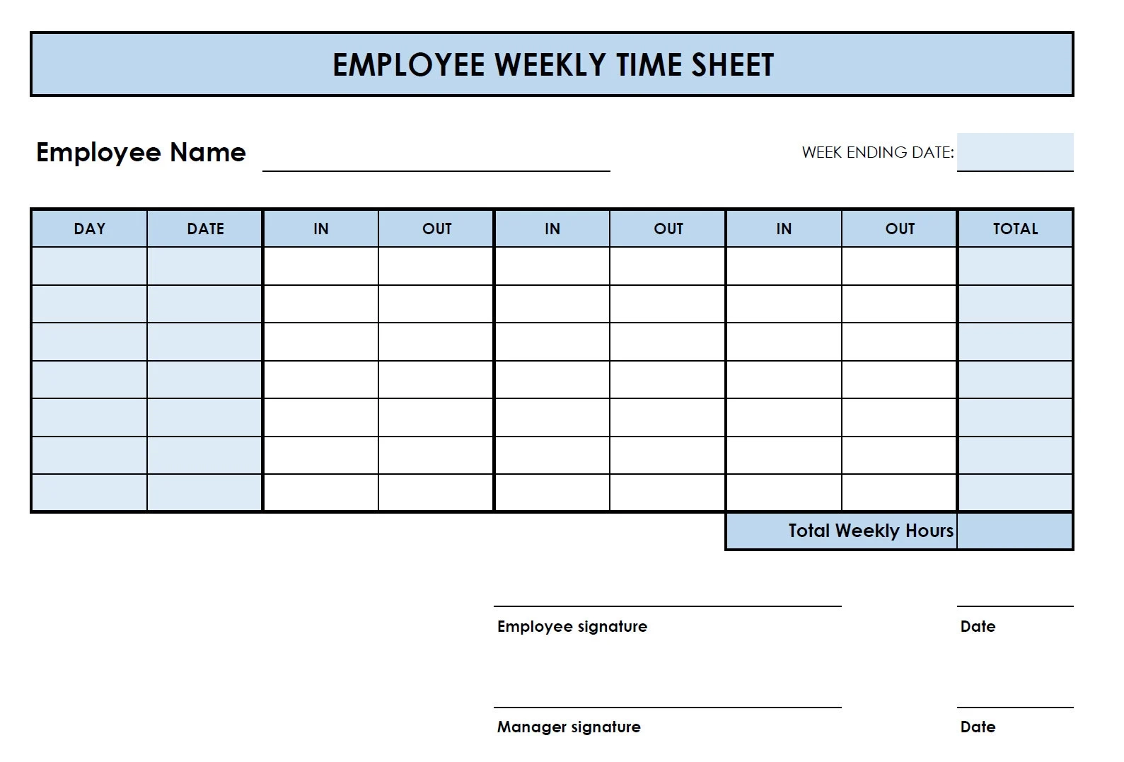 Blank Printable Timesheet