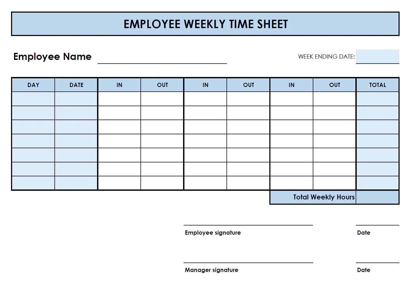 5 Printable PDF Weekly Timesheet Templates Printable Timesheet 