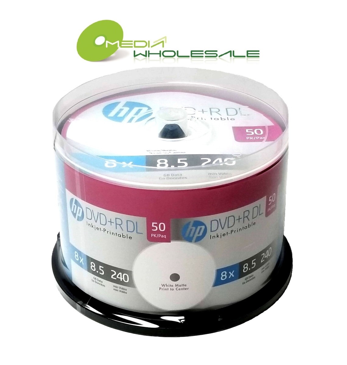 50 HP 8X Blank DVD R DL Dual Double Layer 8 5GB White Inkjet Hub 