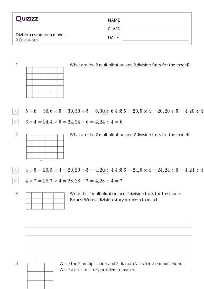Printable Blank Area Model Worksheets