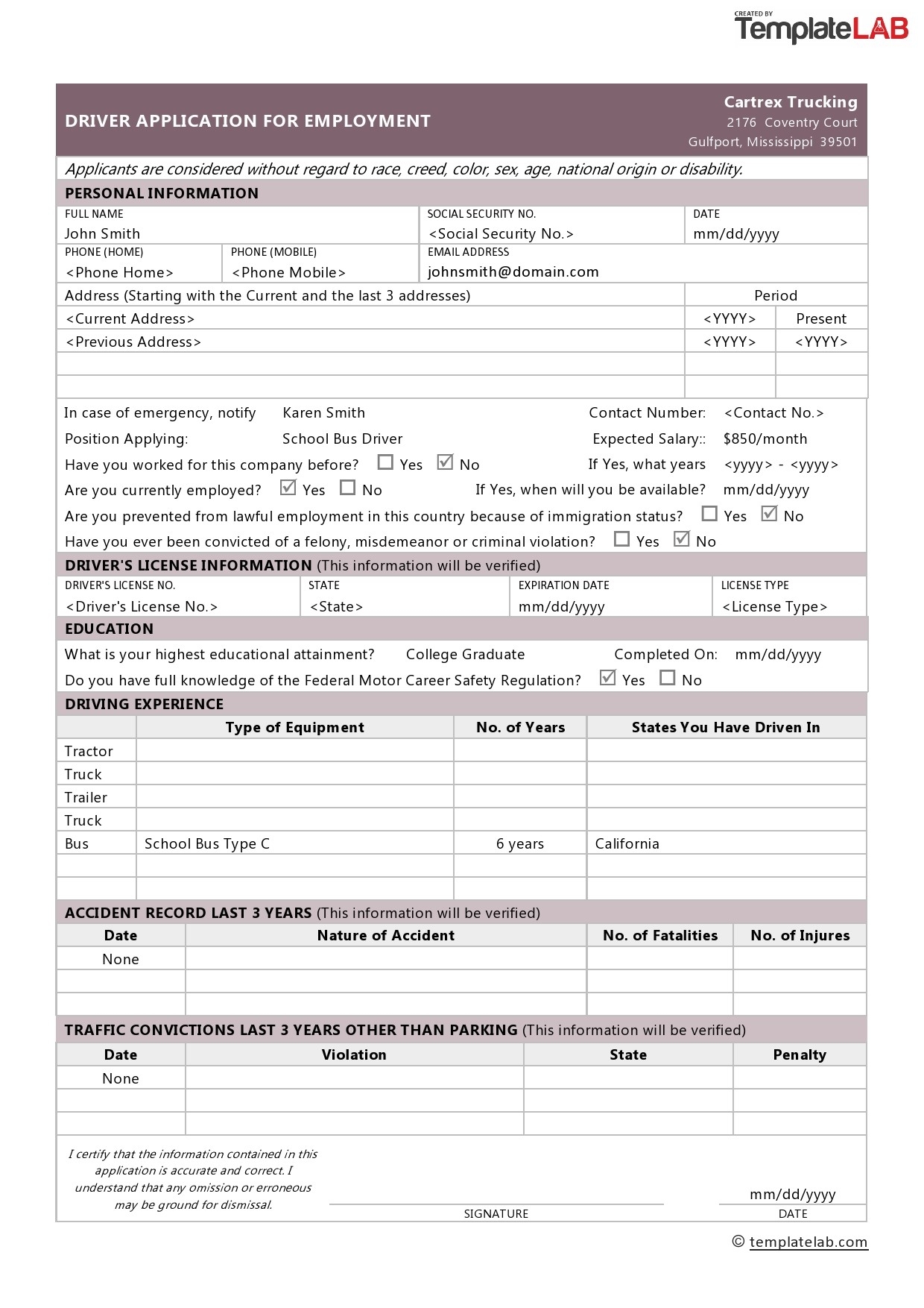 Ca Blank Printable Job Application