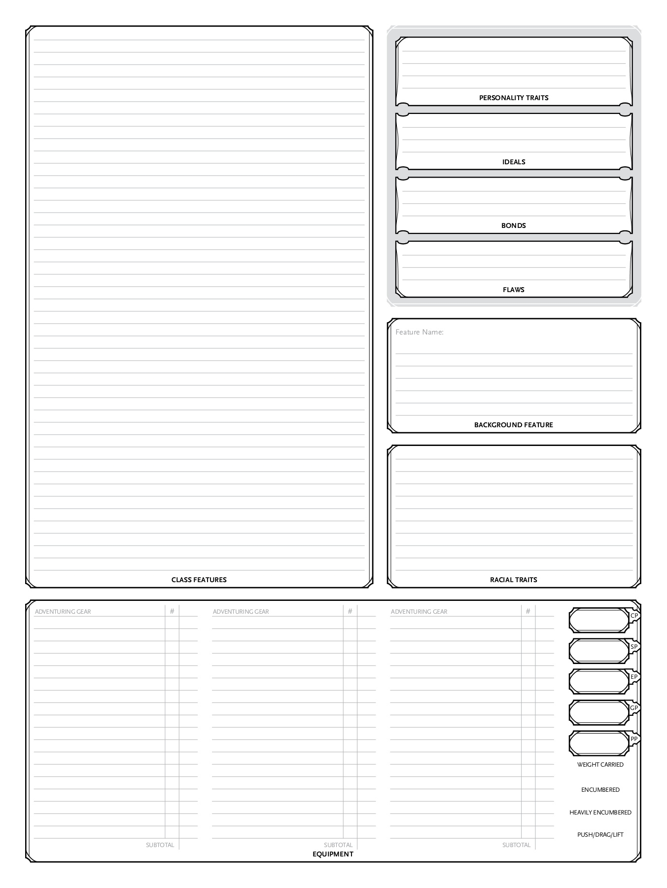 D&D Blank Character Sheet Printable