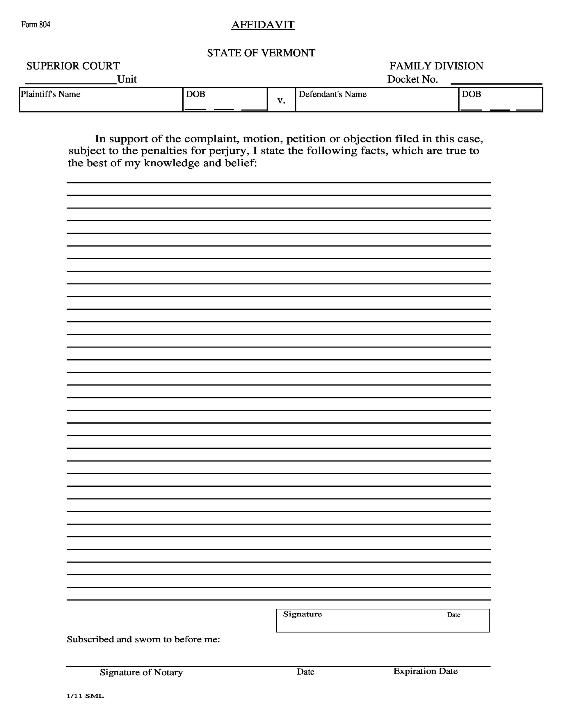 Printable Blank General Affidavit Template