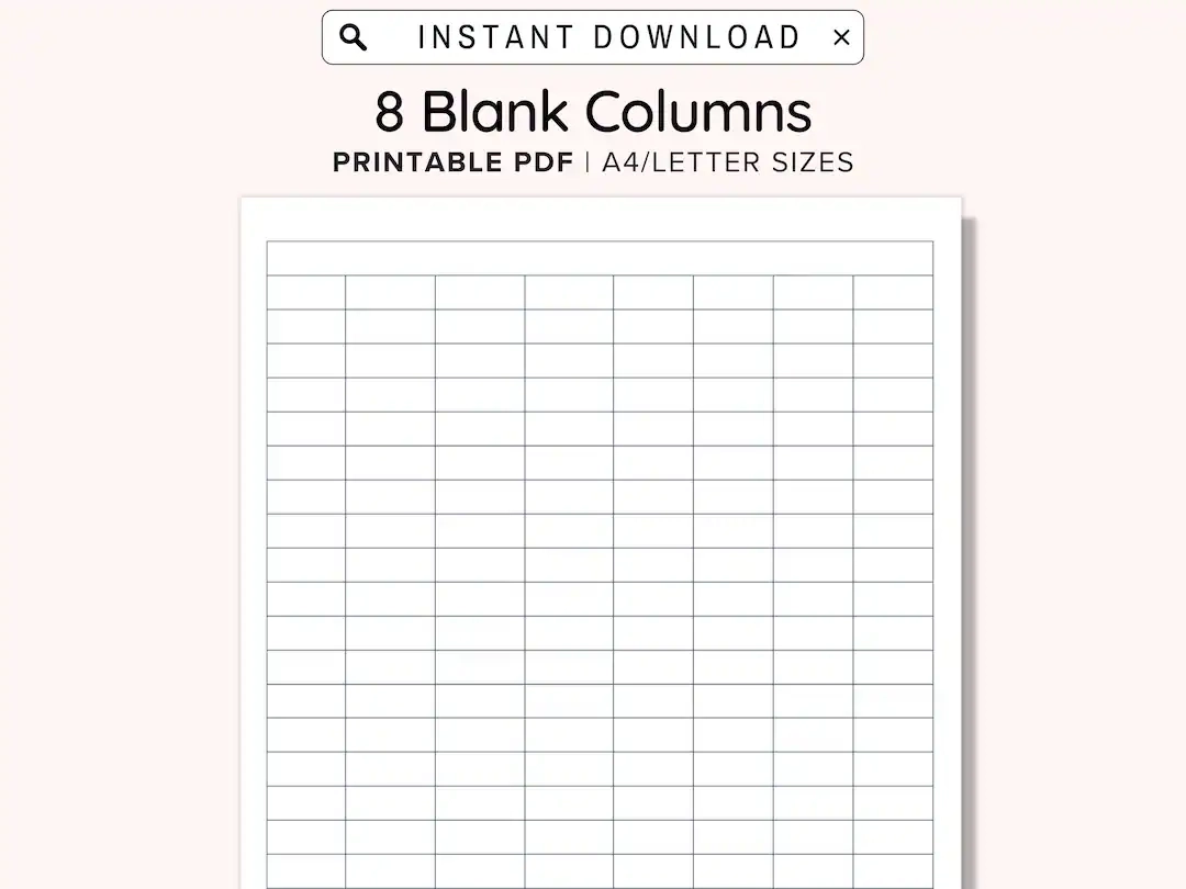 8 Blank Columns Chart Text Input Print And Write Printable Digital 