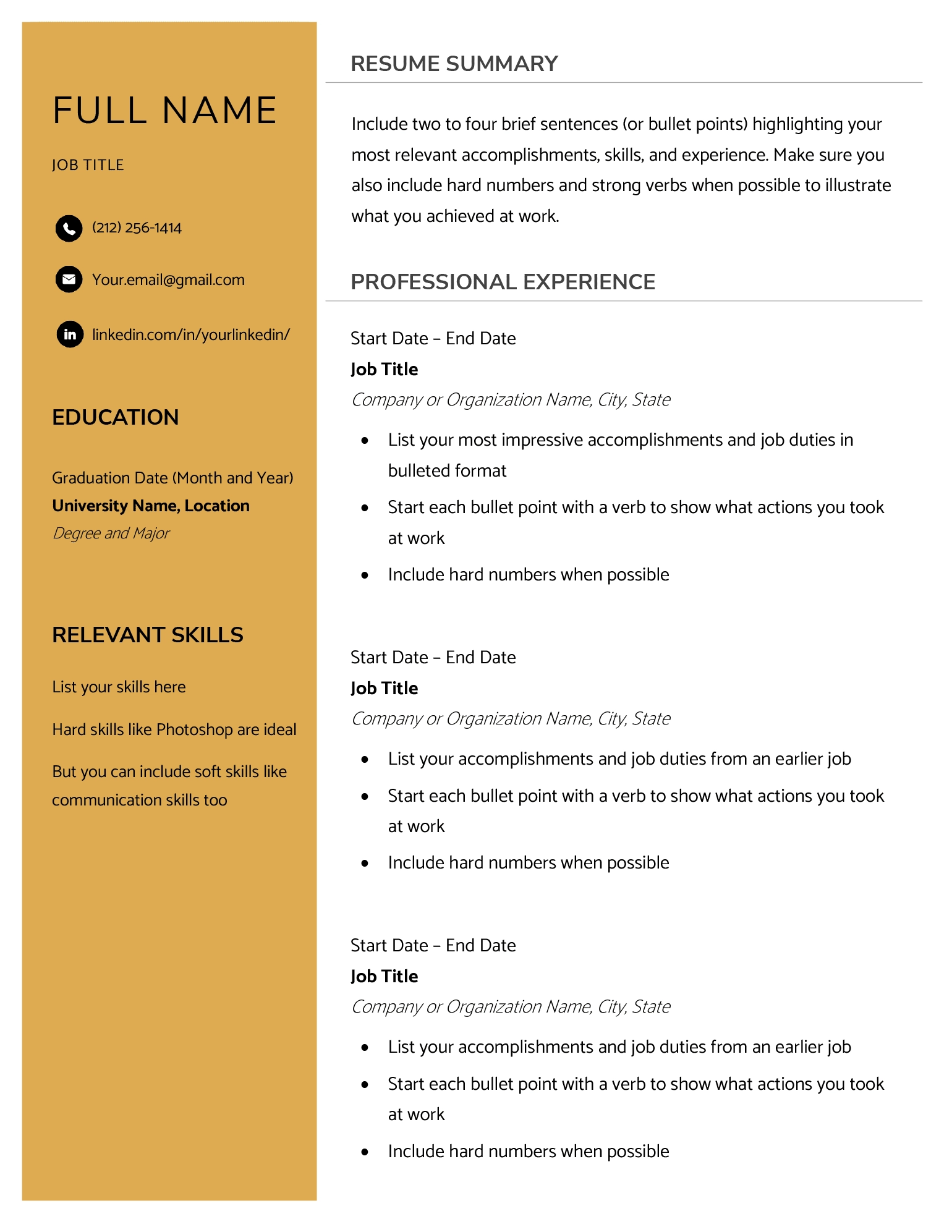 Printable Blank Resume Form Pdf