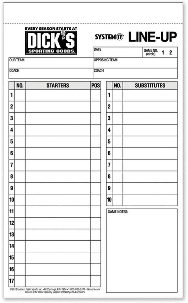 Printable Blank Lineup Card