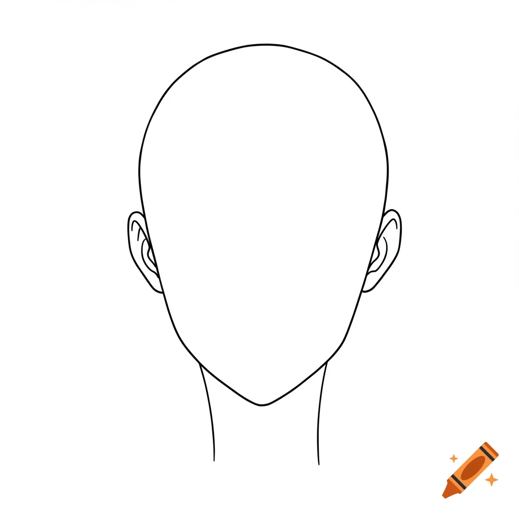A Black Outline Drawing Of An Anime style Head Bald And Without 