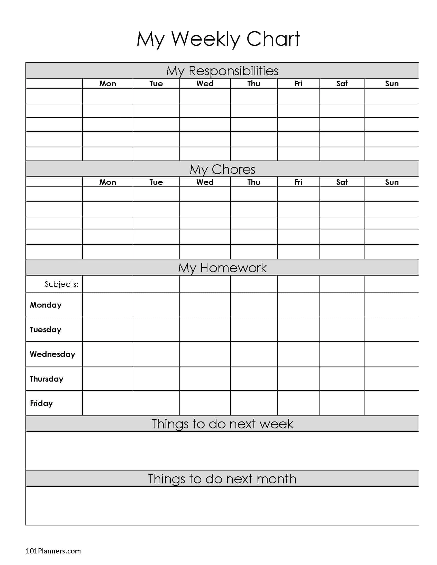 Blank Printable Chore Charts Teen