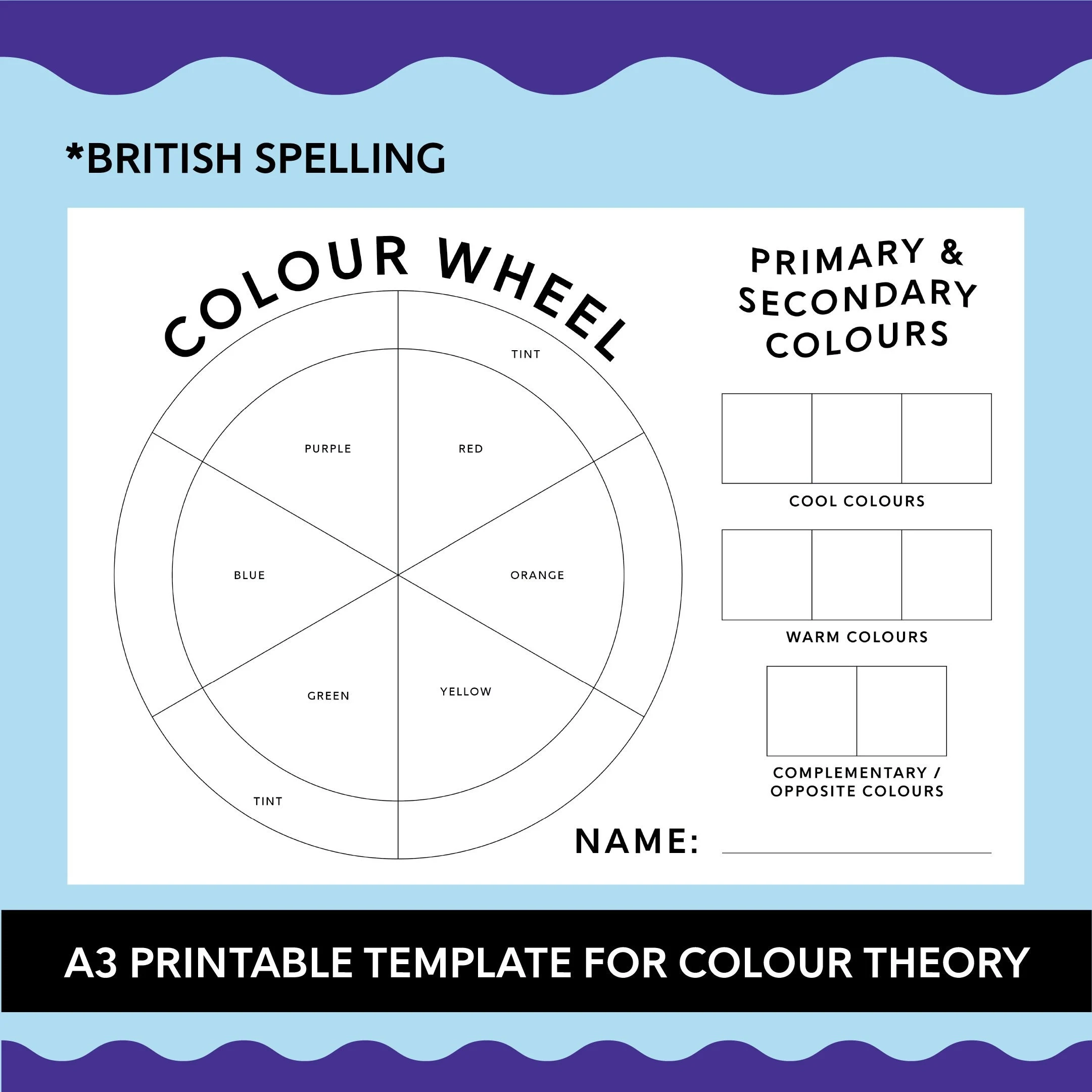A3 Printable Color Wheel Template Britisch Grundlegende Prim r 