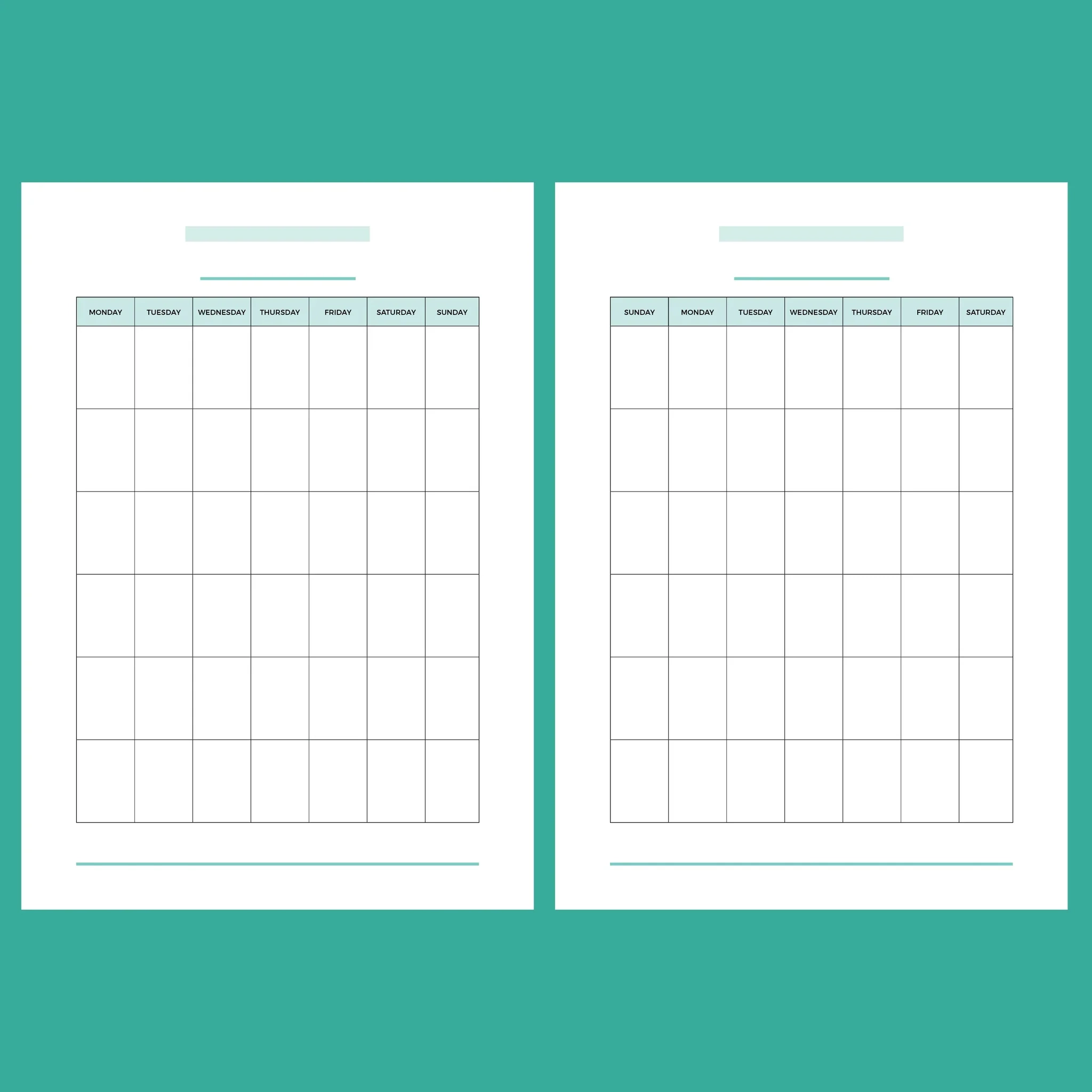A5 Blank Monthly Calendar Template Printable PDF Instant 