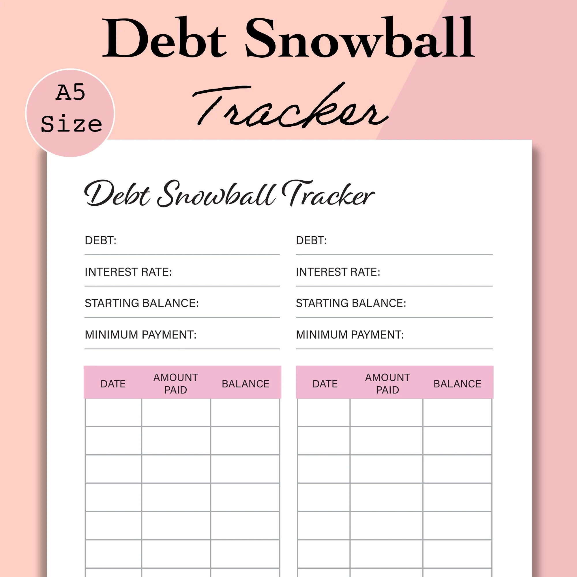 A5 Debt Schneeball Tracker Druckbar Schuldenfrei Diagramm Vorlage 