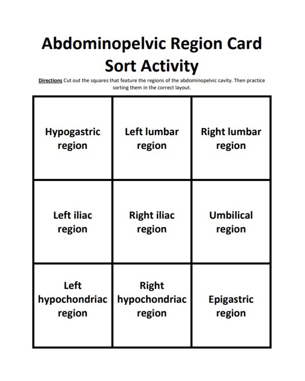 Abdominopelvic Regions Blank Printable