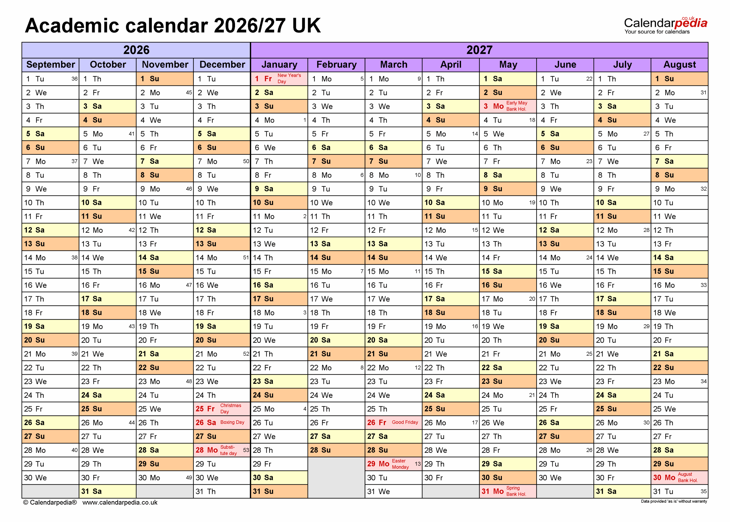 Blank Academic Calendar 2026-27 Printable