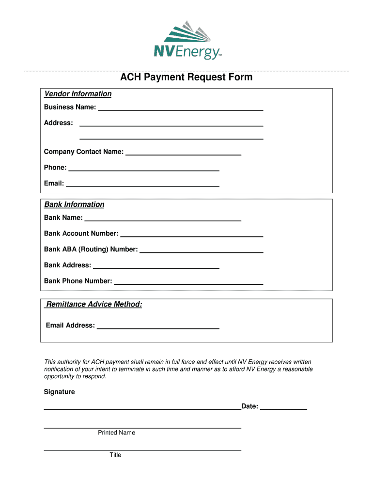 Printable Blank Ach Form