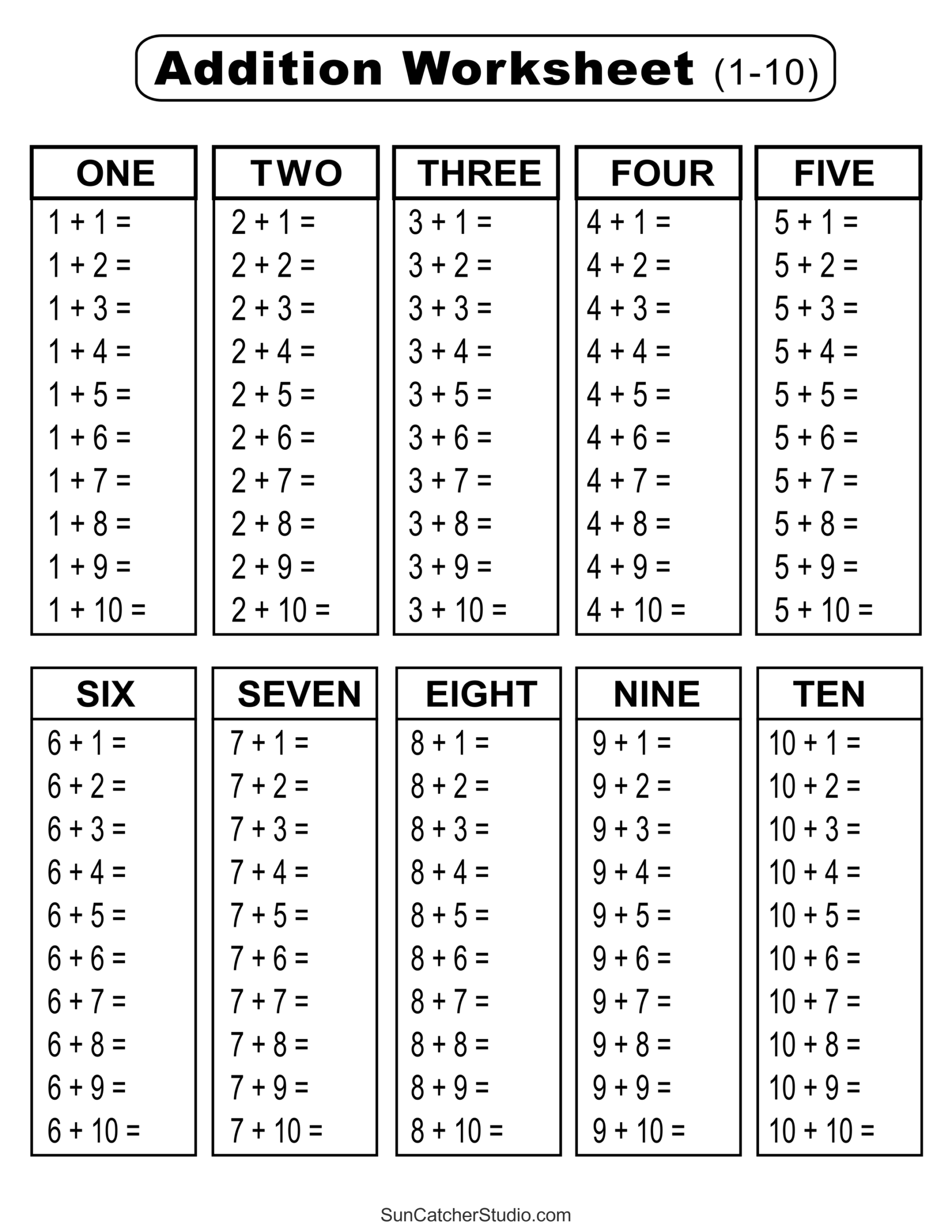 Addition Charts Tables amp amp Worksheets Free Printable PDF 