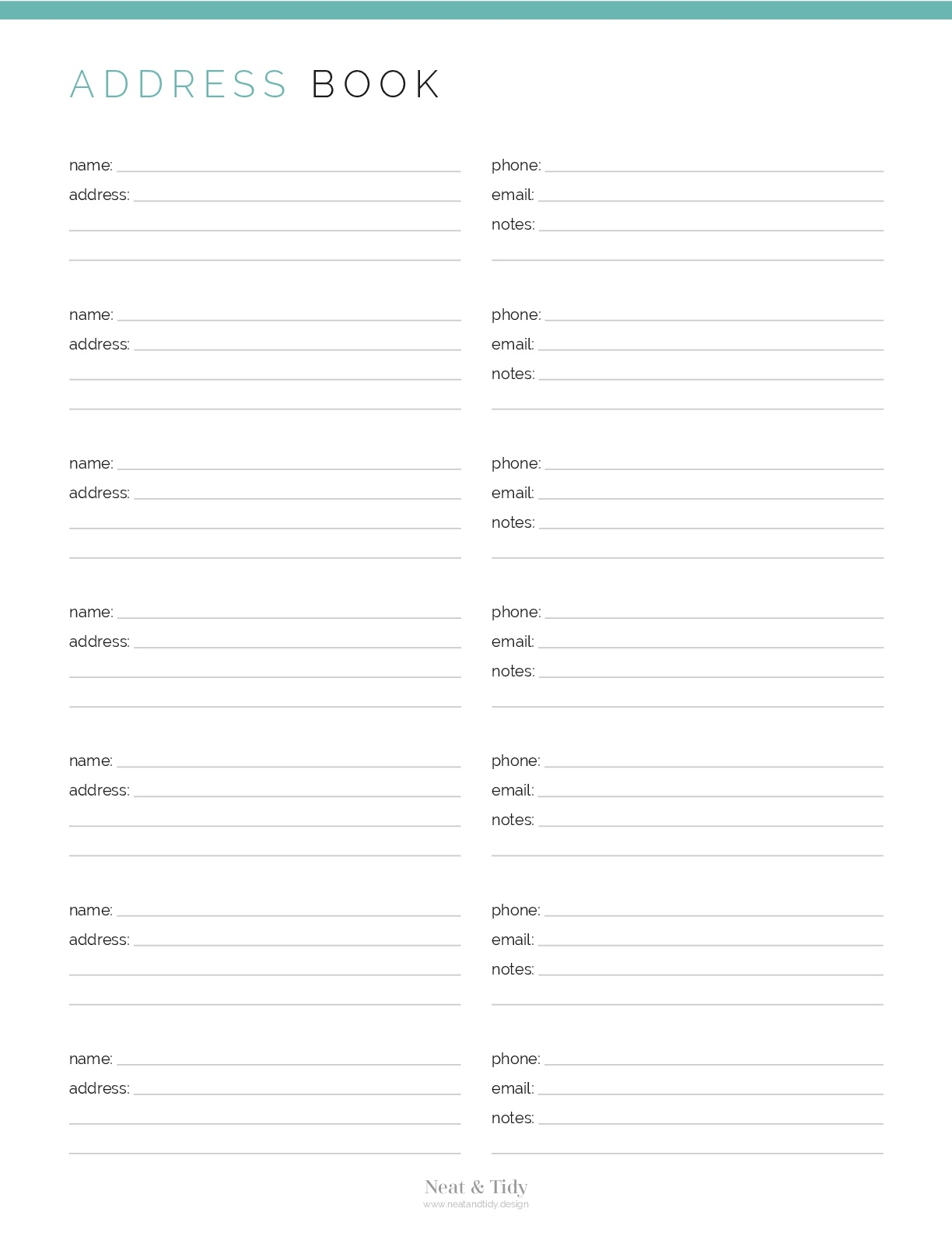 Blank Address Book Pages Printable