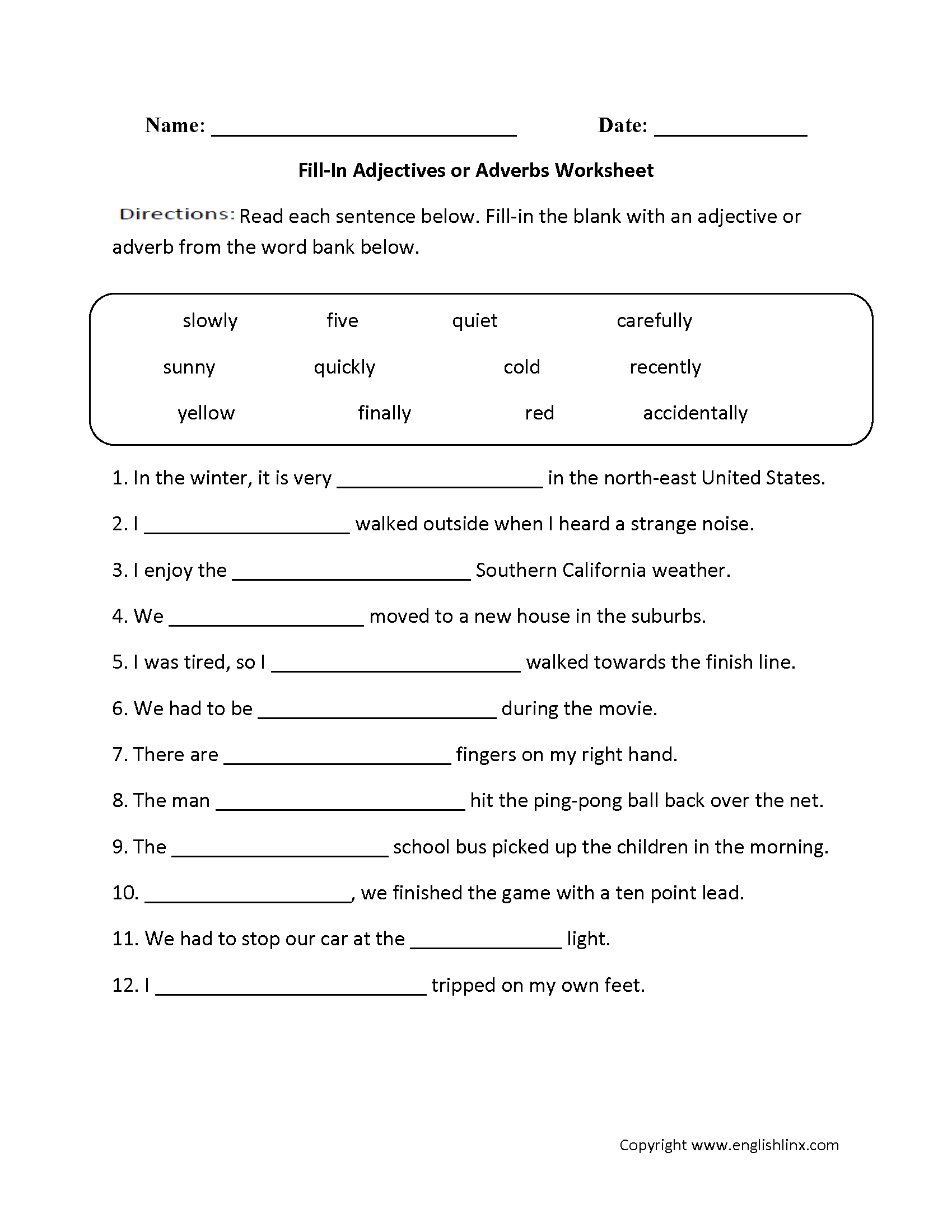 Adjectives Or Adverbs Worksheets Fill In Adjectives Or Adverbs 