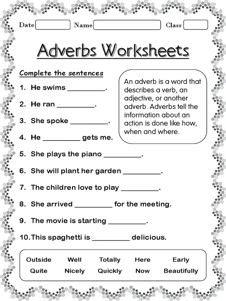 Adverbs Worksheets For Grade 2 PDF Adverb Verb