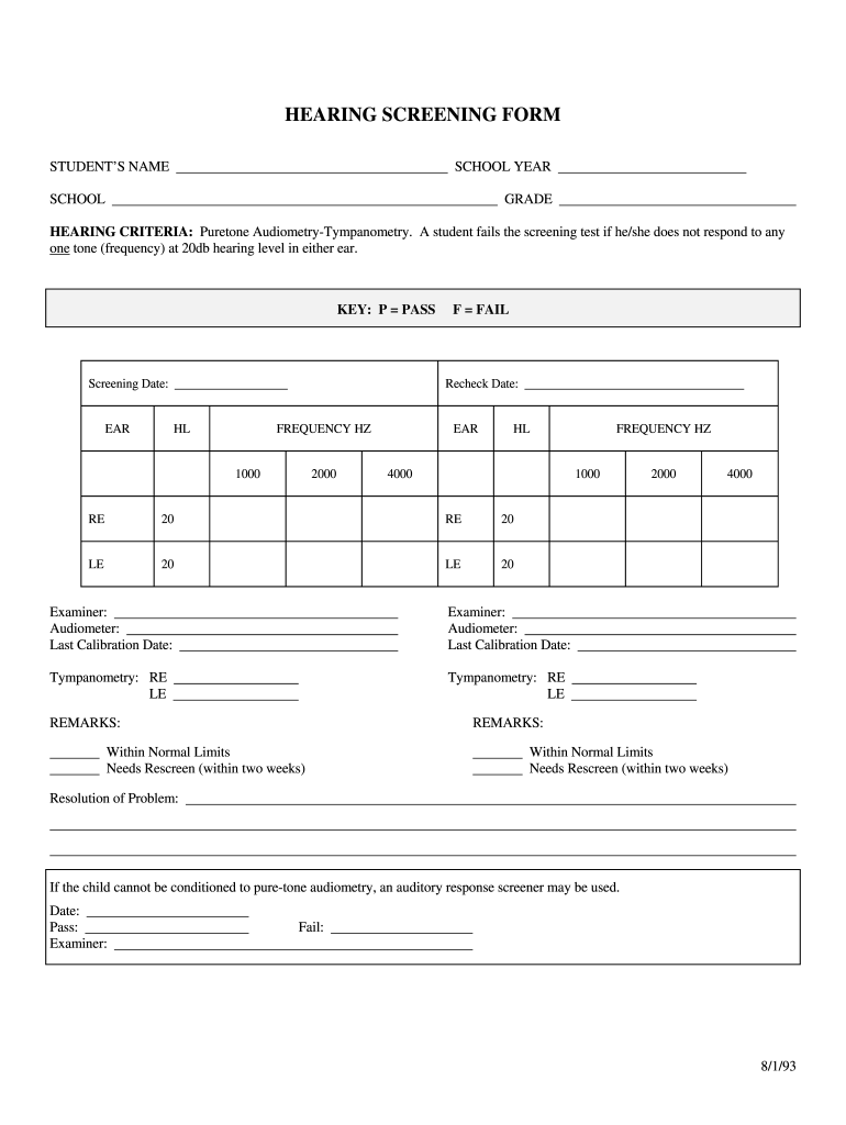 AL TCSS Hearing Screening Form Fill Online Printable Fillable 
