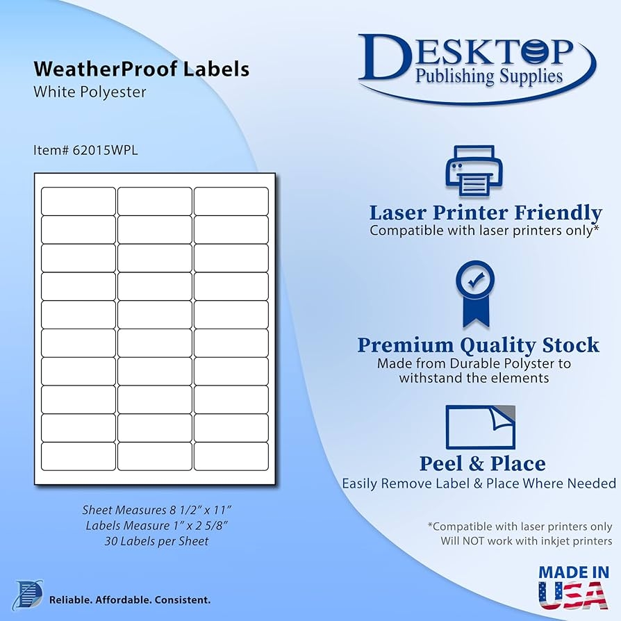 Amazon 1500 Printable Waterproof Labels 1 X 2 5 8 50 