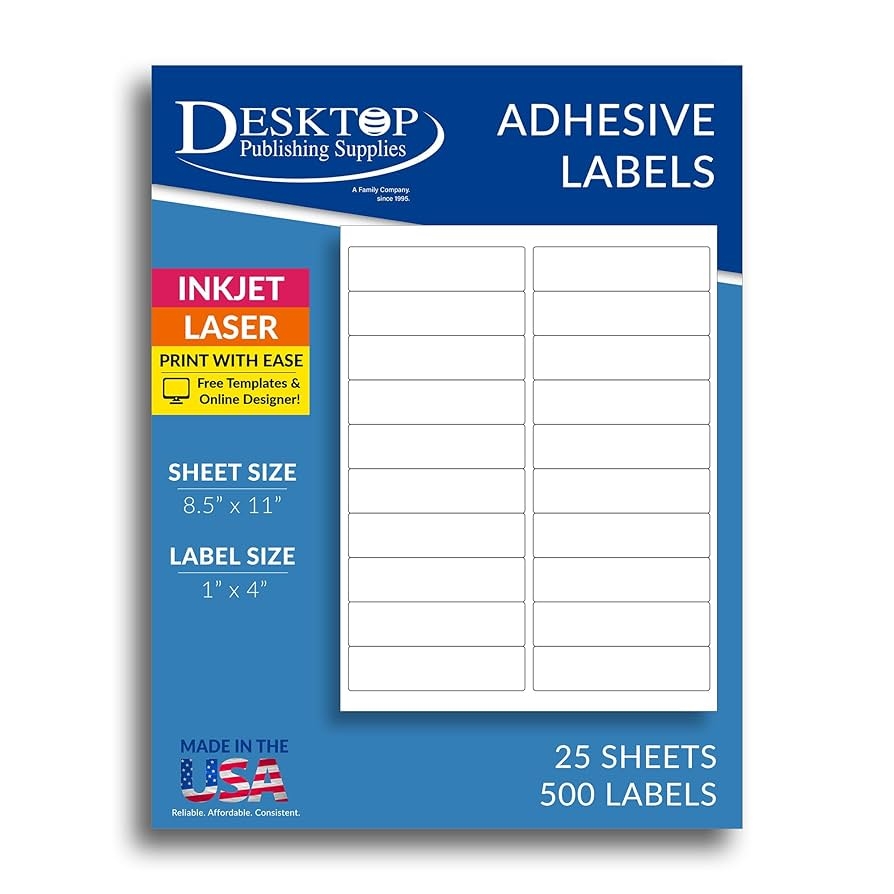 Amazon 500 Blank White 1 X 4 Labels 25 Sheets 20 Per 