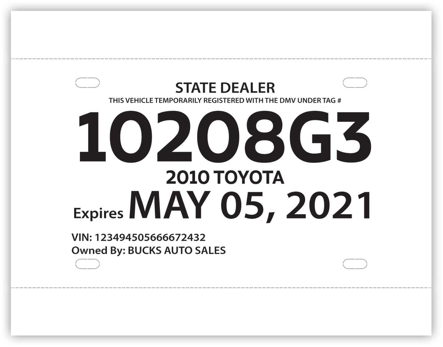Amazon Blank Printable Car Dealer Tear Resistant Temporary 