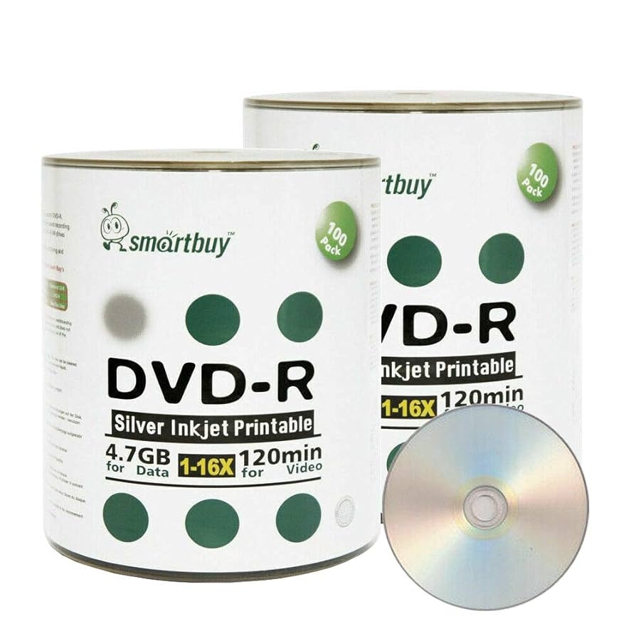 Amazon Smartbuy 200 disc 4 7gb 120min 16x DVD R Silver Inkjet 