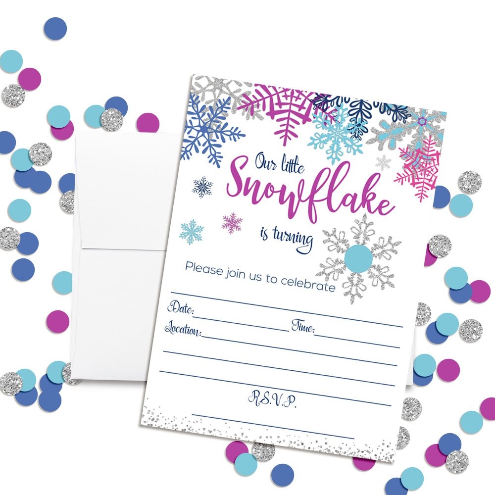 Amazon Winter Snowflake Birthday Party Invitations In Purple 
