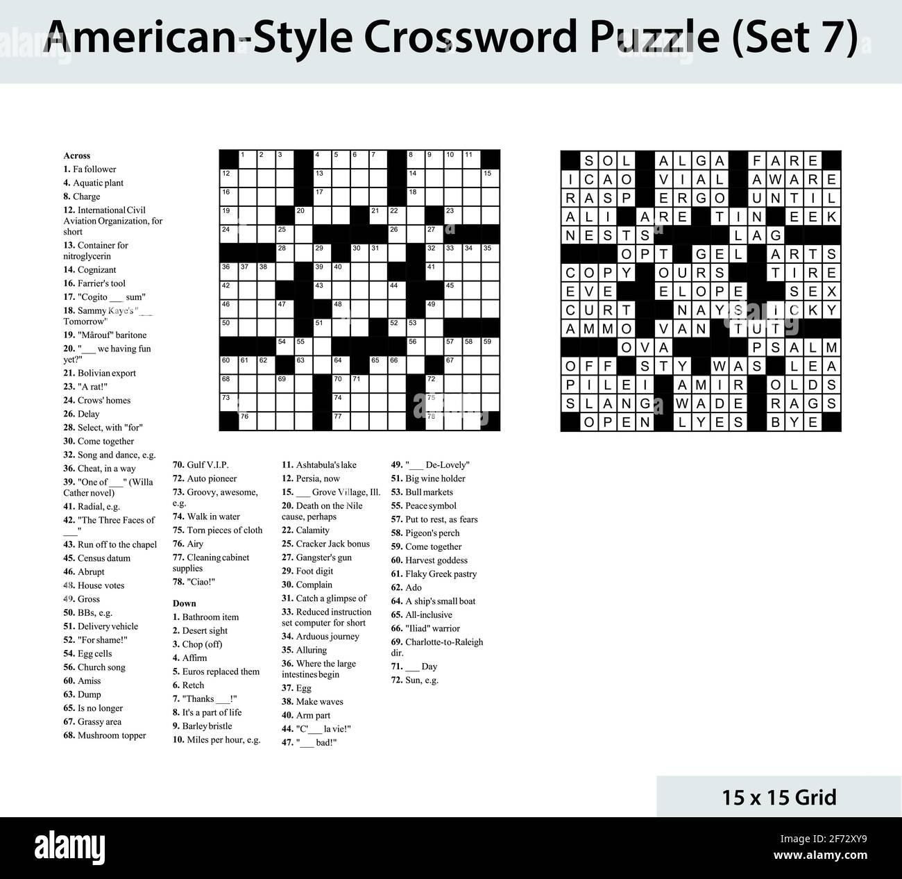 American Style Crossword Puzzle With A 15 X 15 Grid Includes 