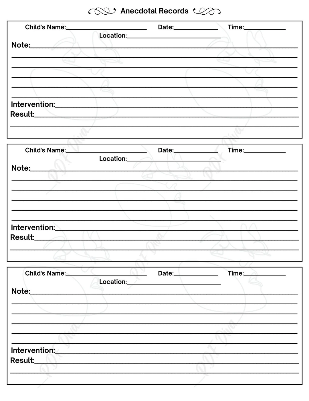 Anecdotal Records Form Anecdotal Preschool Daycare Preschool 