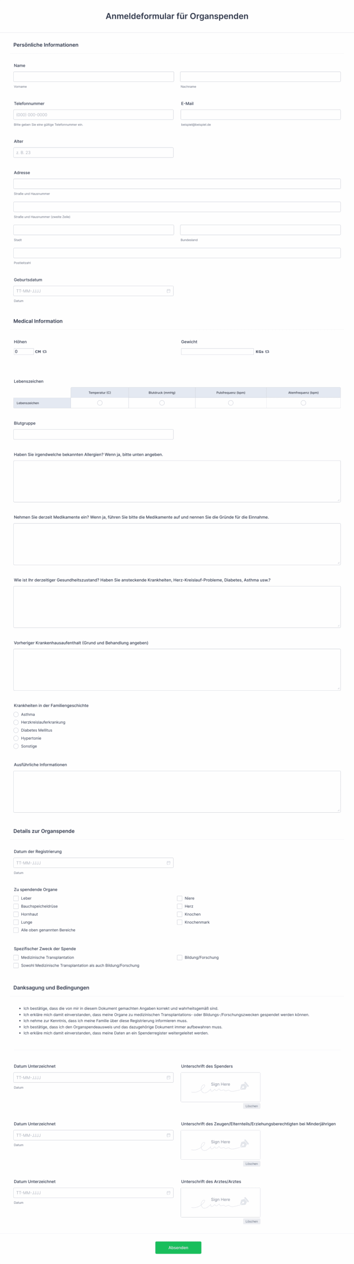 Blank Printable Organ Donation Form