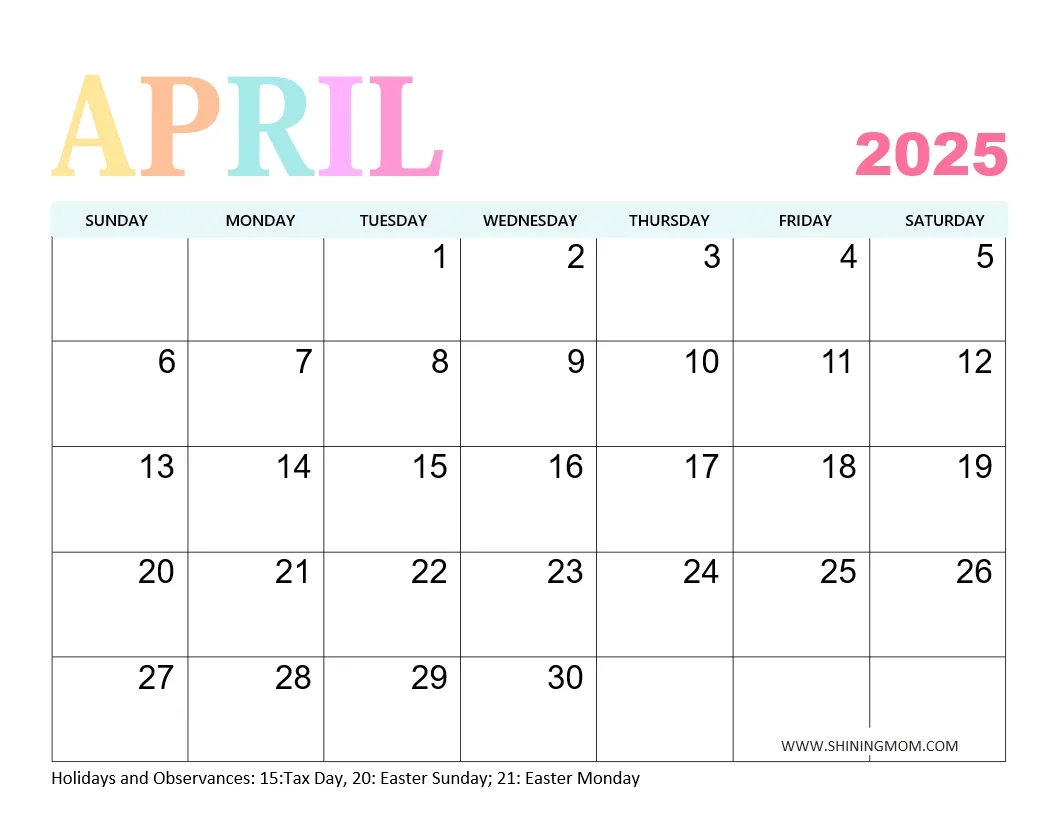 Blank April Calendar Printable