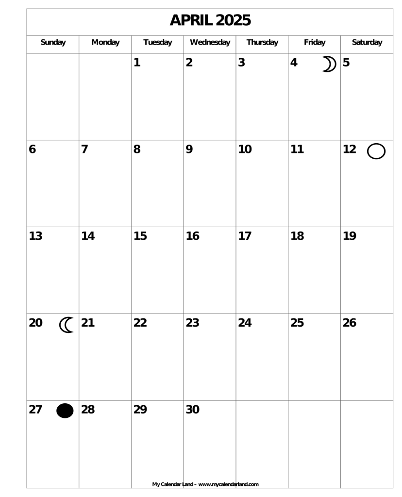 April 2025 Calendar My Calendar Land