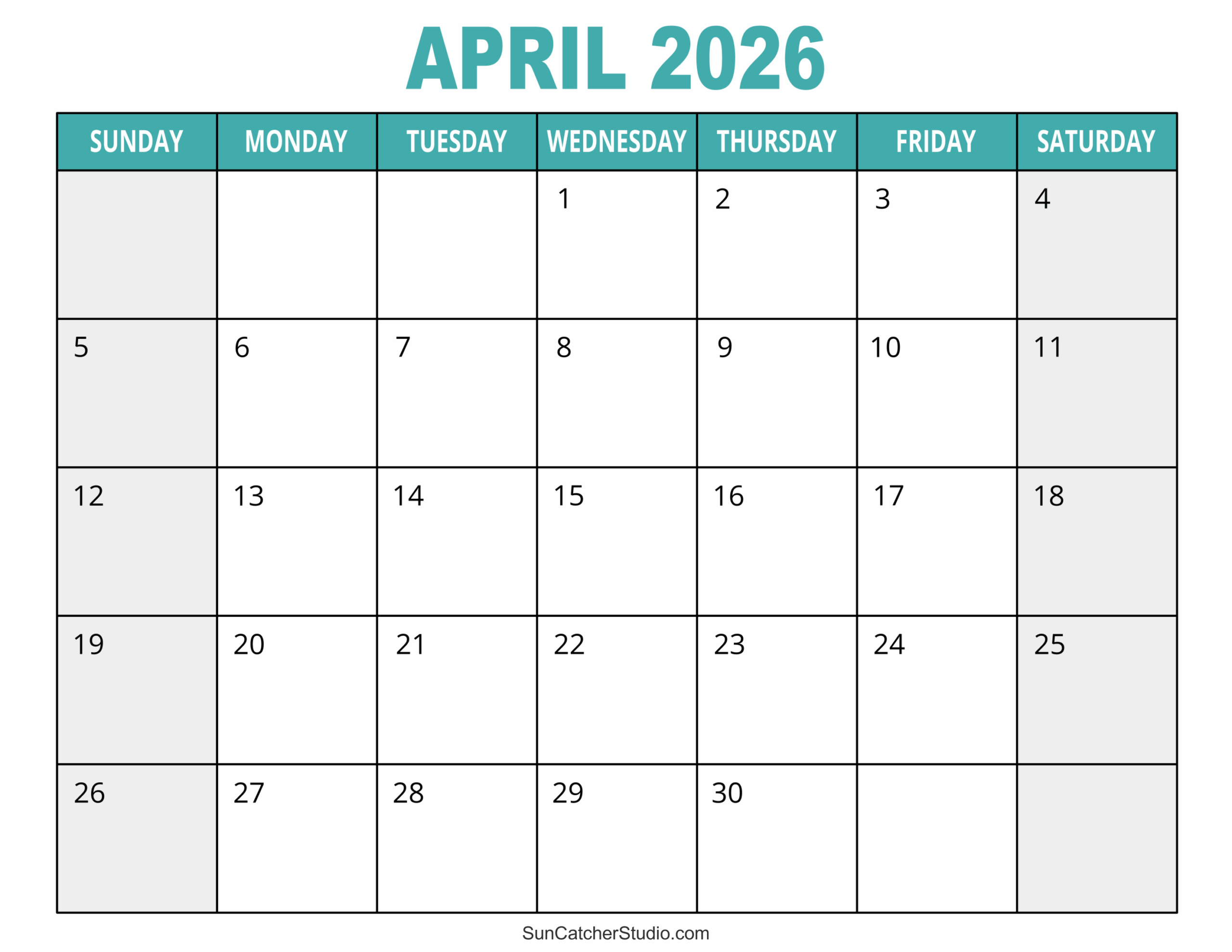 Blank Calendar Printable April 2026