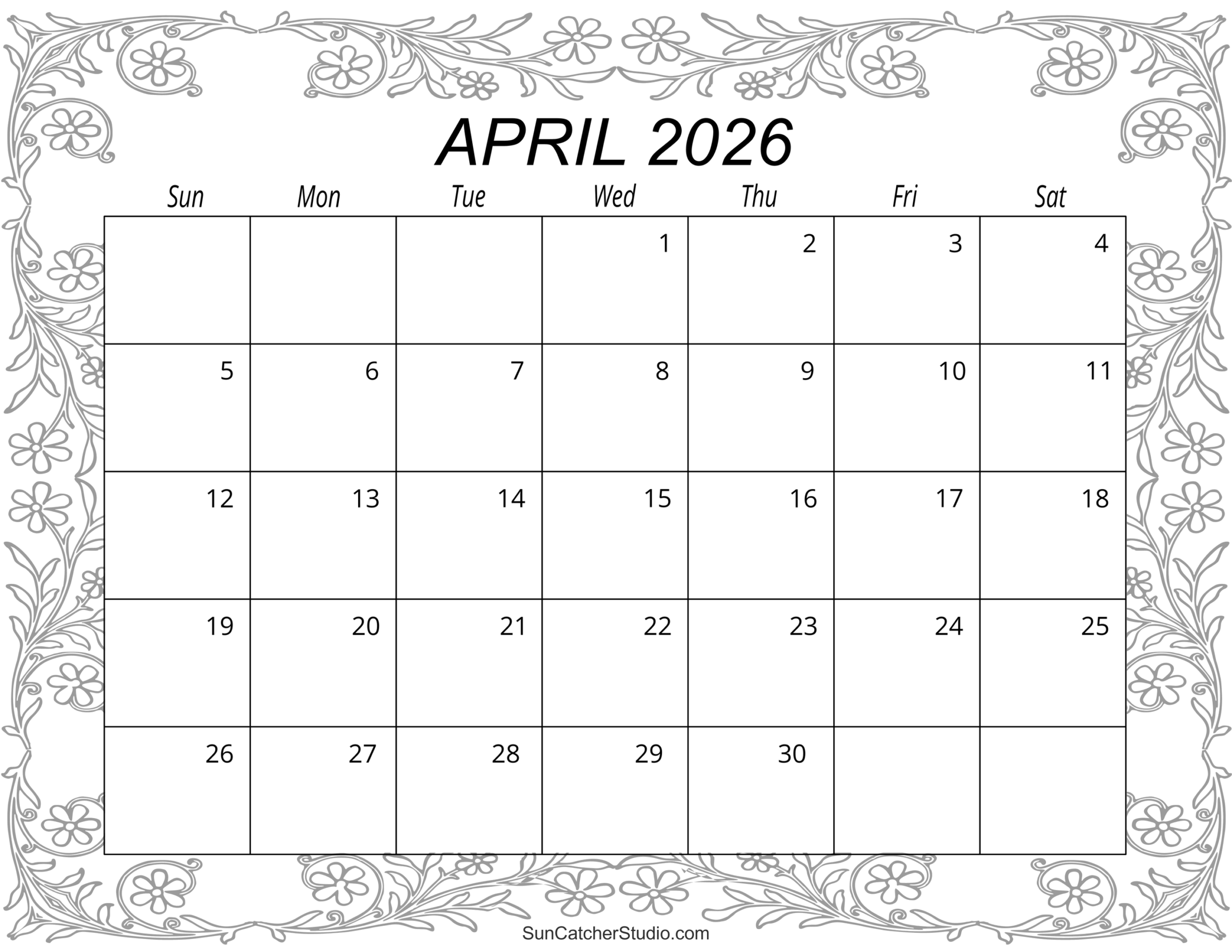 April 2026 Blank Calendar Printable