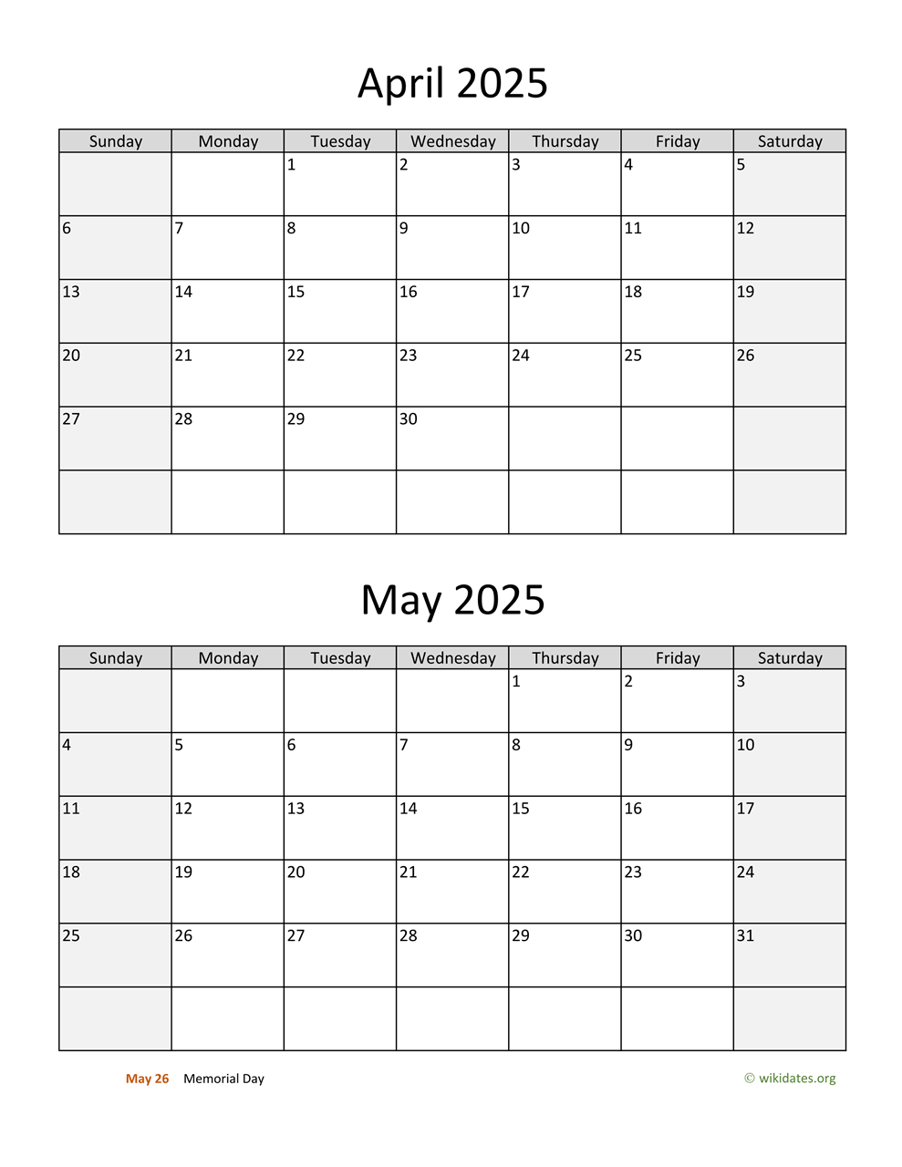 April And May 2025 Calendar WikiDates