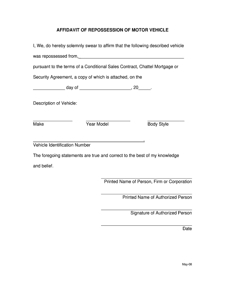 Printable Repossession Forms Blanks