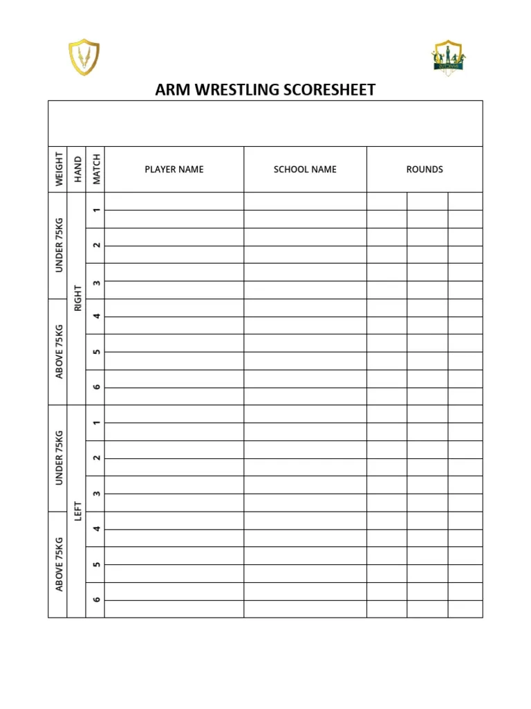 Arm Wrestling Score Sheet PDF