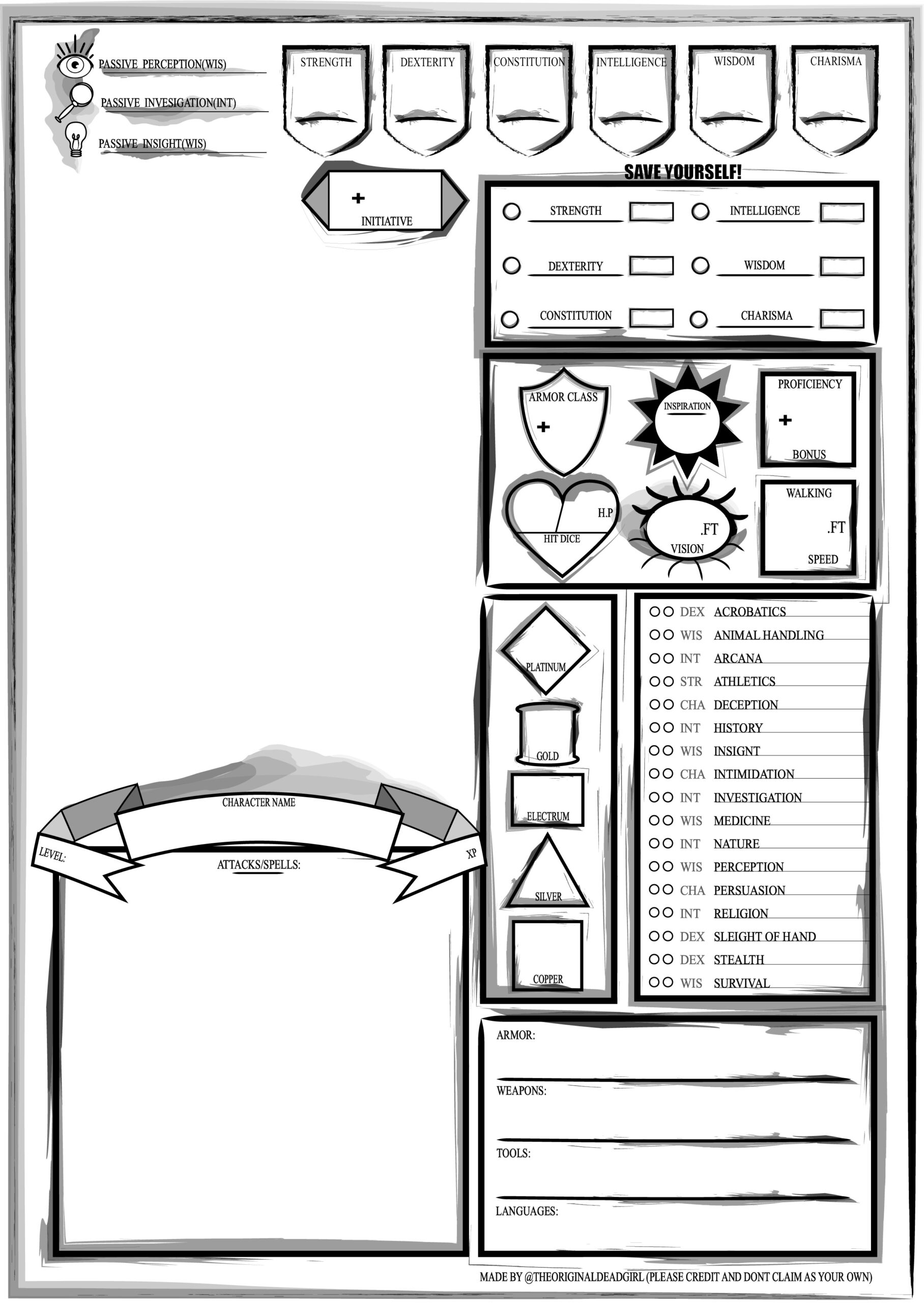 Art I Made A Blank Character Sheet For Yall R DnD