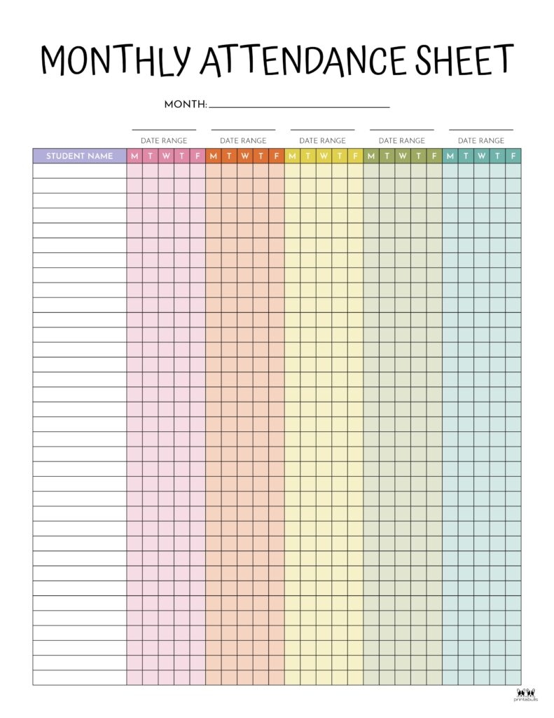 Blank Monthly Attendance Form Printable