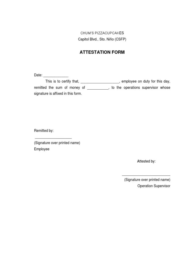 Attestation Form PDF Business