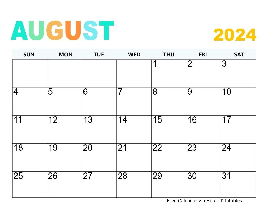 Blank August Calendar Printable