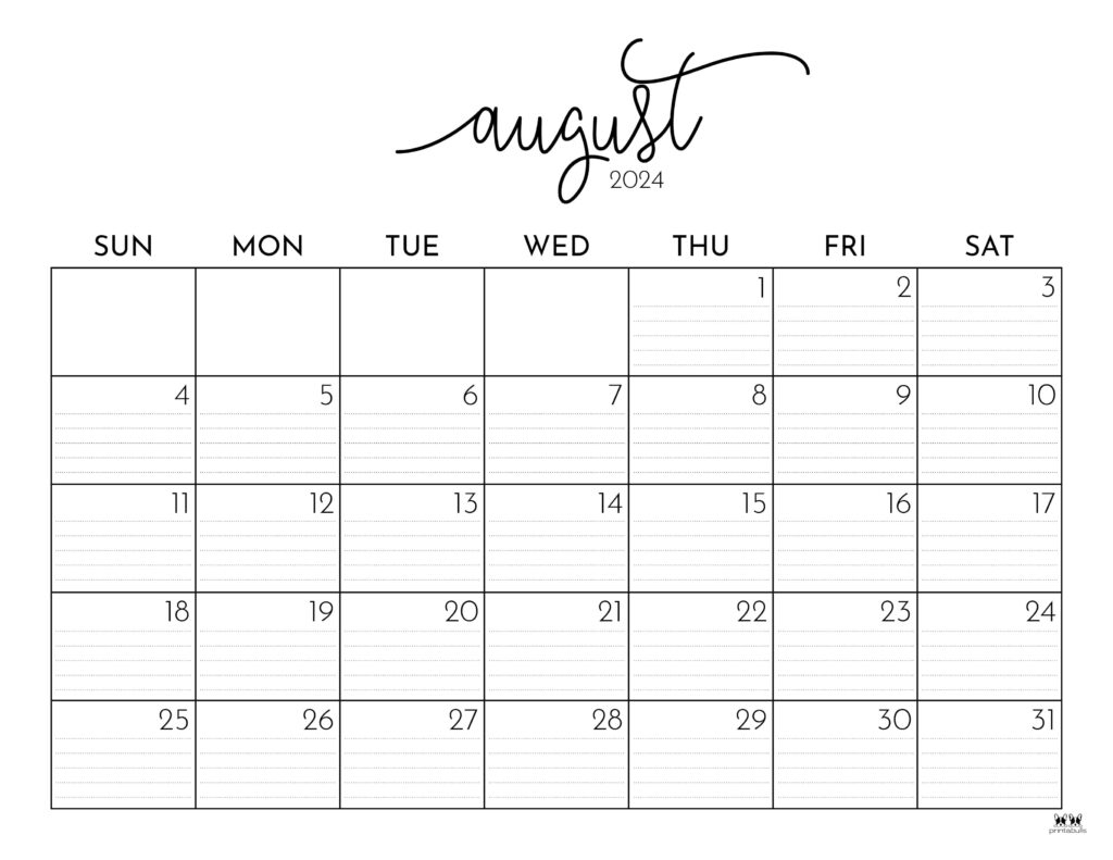 August Blank Printable Calendar