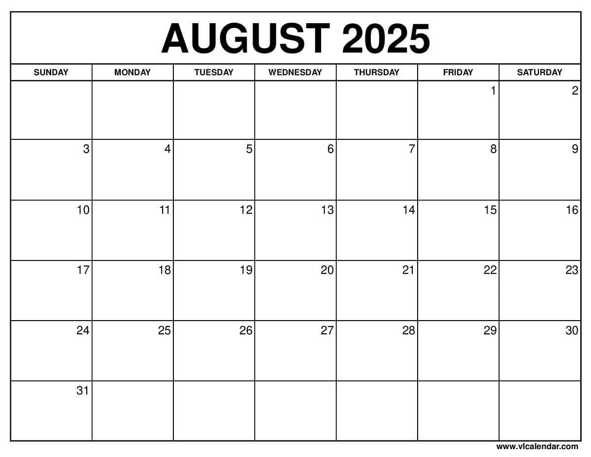 August Printable Blank Calendars Free