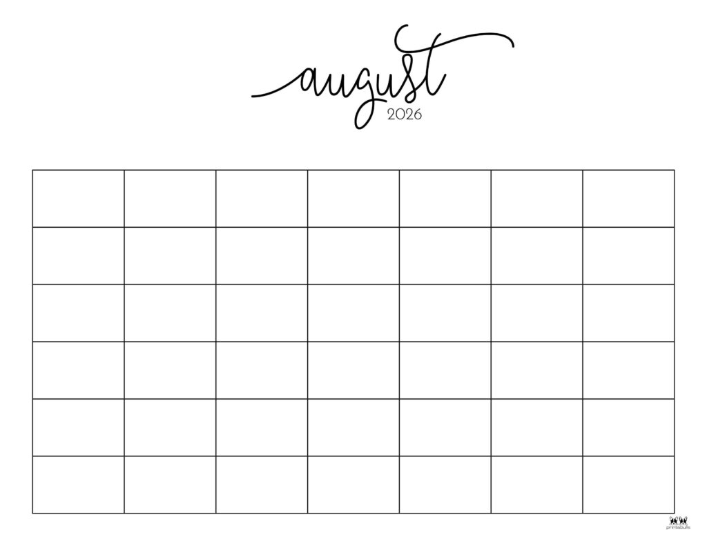 August 2026 Calendars 123 FREE Printables Printabulls