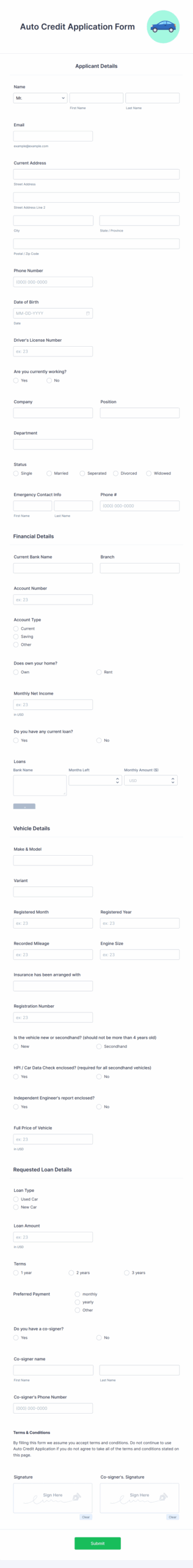 Dealer Application Blank Printable
