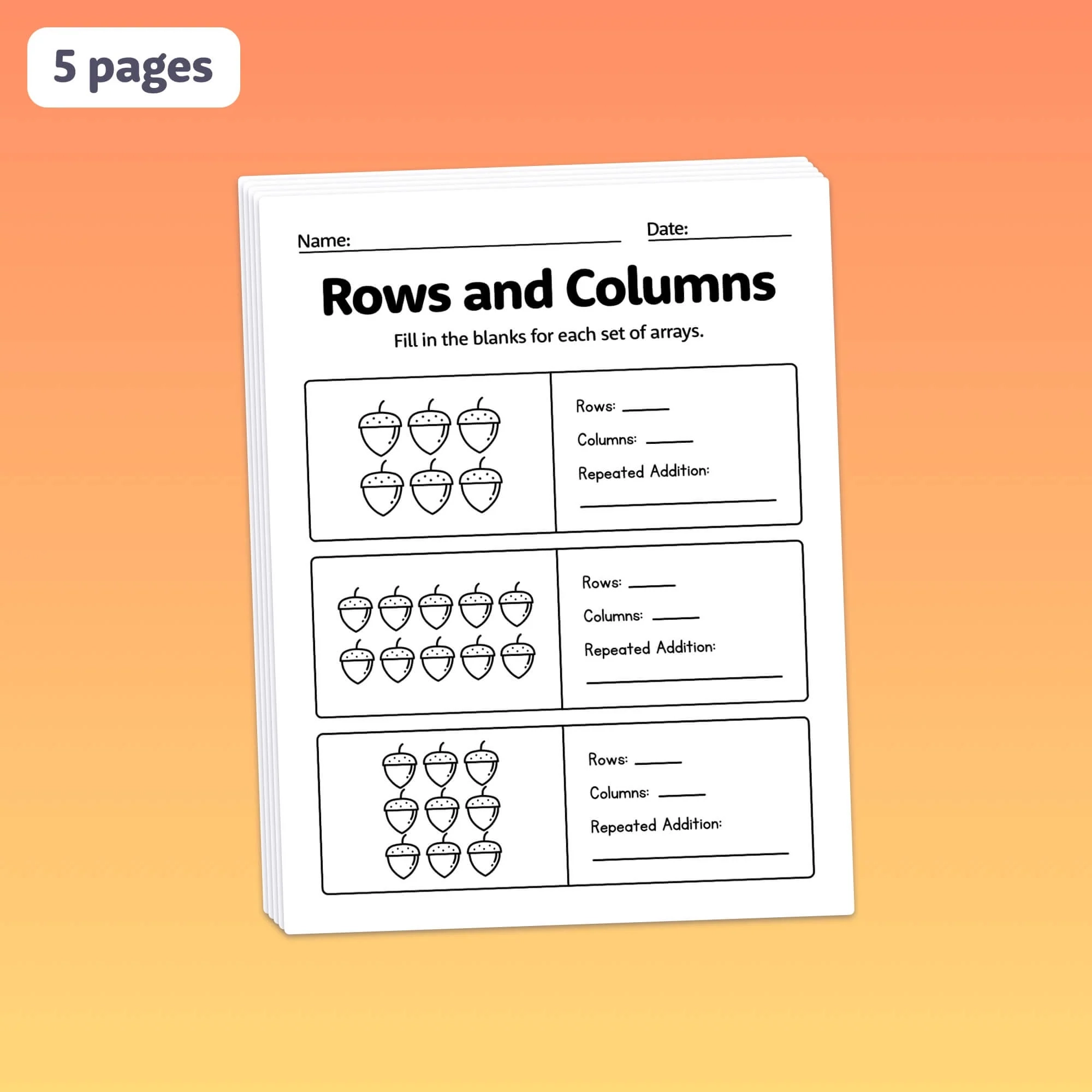 Autumn Arrays Worksheets Printable PDF That Little Robot