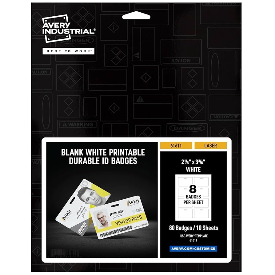 Avery Durable Wide ID Badges For Lanyards Laser Printable On Both 
