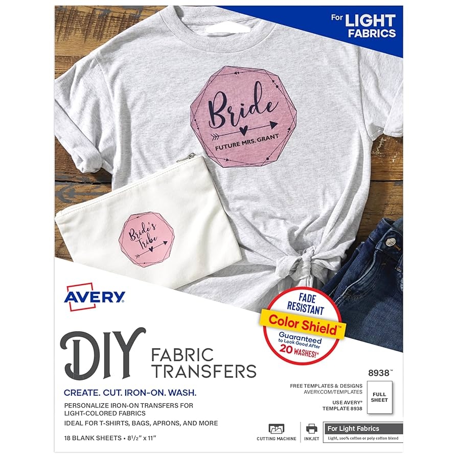 Avery Printable Heat Transfer Paper For Light Fabrics 8 5 X 11 