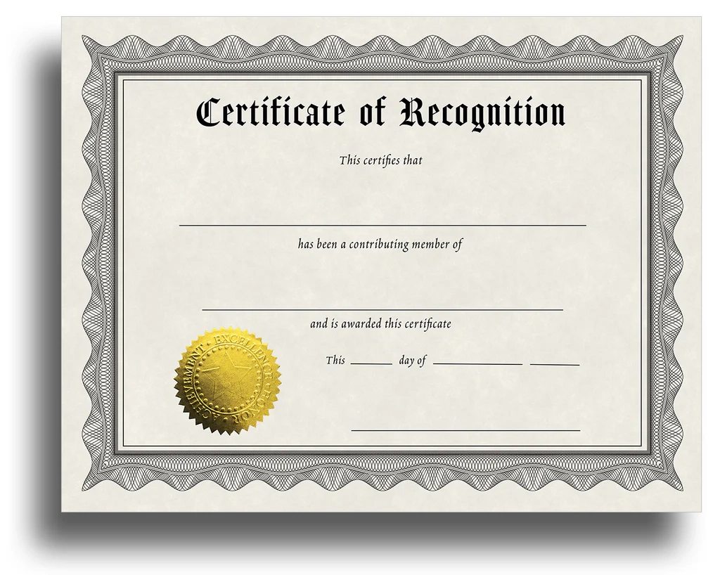 Award Certificates With Gold Foil Seal Recognition 